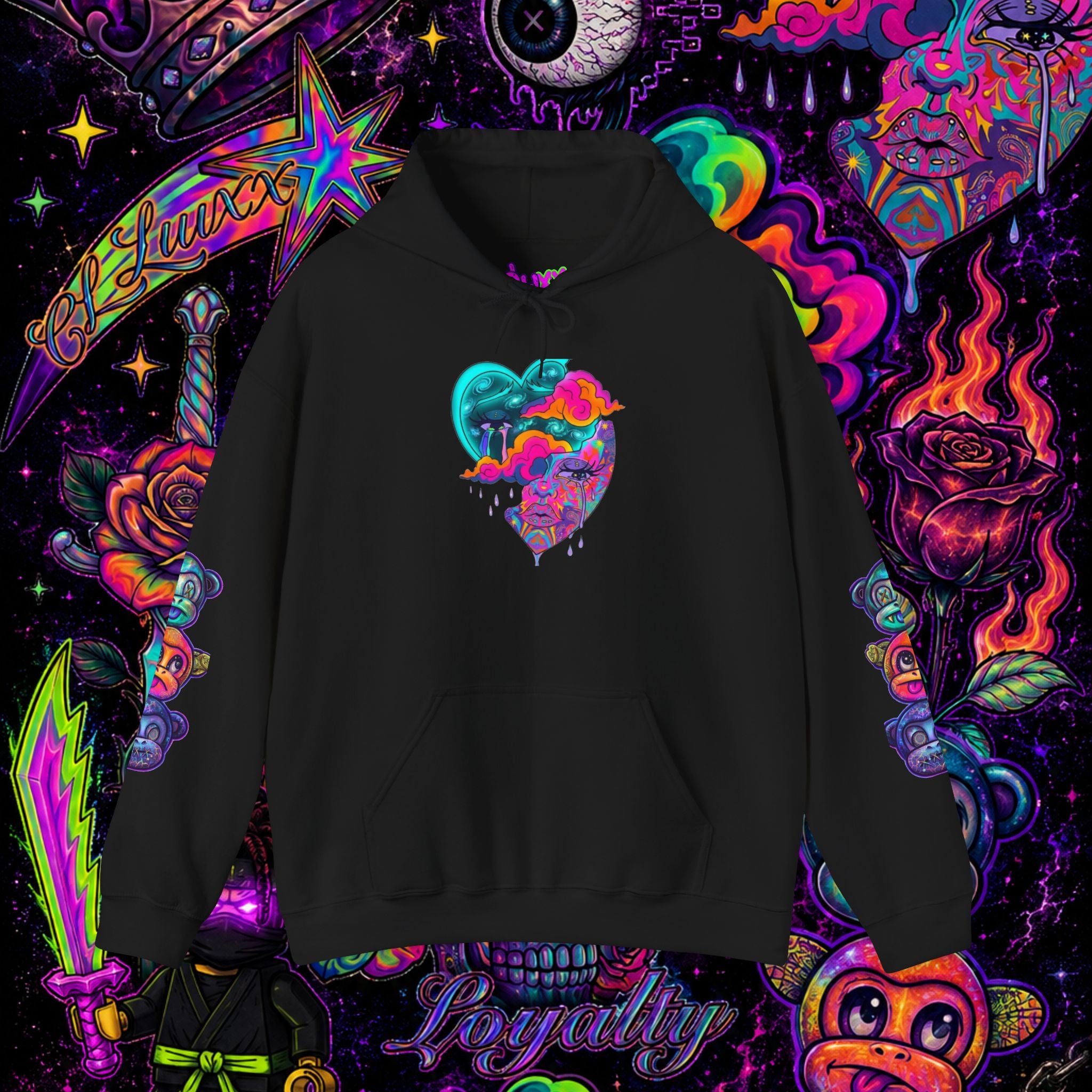 Psychedelic Heart Hoodie | CL LUXX Premium Graphic Pullover Sweatshirt